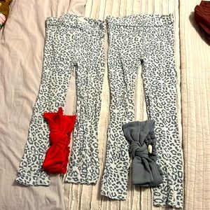 Two pairs of animal print leggings Kate Quinn and two headbands